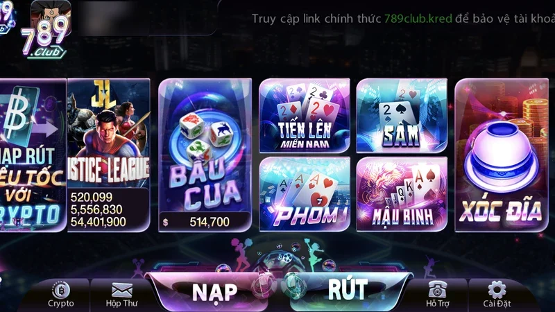 Sảnh game 789Club gồm bầu cua, tiến lên, sâm, phỏm, mậu binh và xóc đĩa