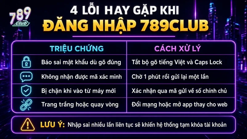 Bốn lỗi hay gặp khi đăng nhập 789Club và cách xử lý