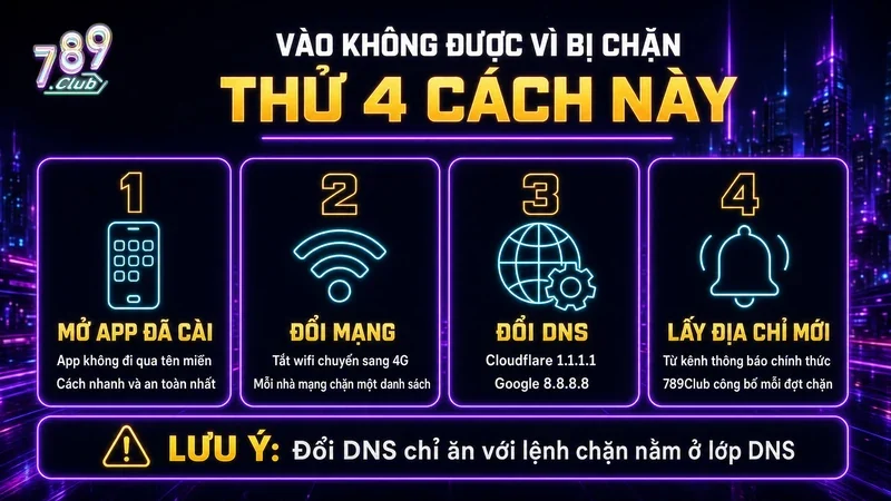 Bốn cách vào 789Club khi tên miền bị nhà mạng chặn