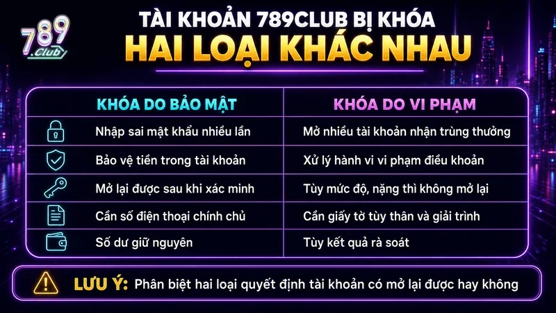 Phân biệt khóa do bảo mật và khóa do vi phạm điều khoản 789Club