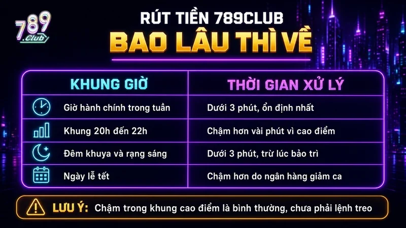 Thời gian rút tiền 789Club theo từng khung giờ